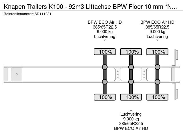Knapen Trailers K100 - 92m3 Liftachse BPW Floor 10 mm *NEW* - Afbeelding 16