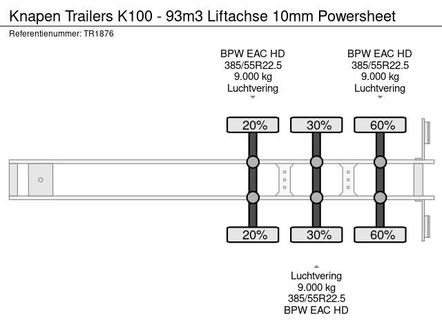 Knapen Trailers K100 - 93m3 BPW Liftachse 10mm Powersheet - Afbeelding 13