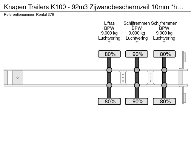 Knapen Trailers K100 - 92m3 Zijwandbeschermzeil 10mm *huren / leasen* - Afbeelding 22