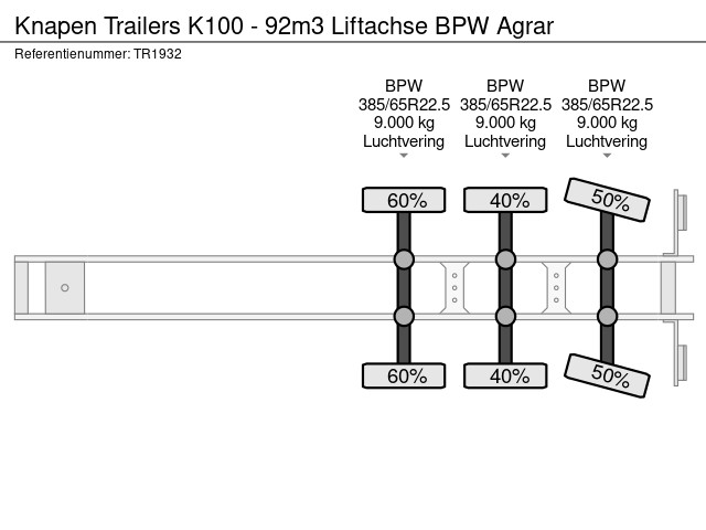 Knapen Trailers K100 - 92m3 Liftachse BPW Agrar - Afbeelding 13