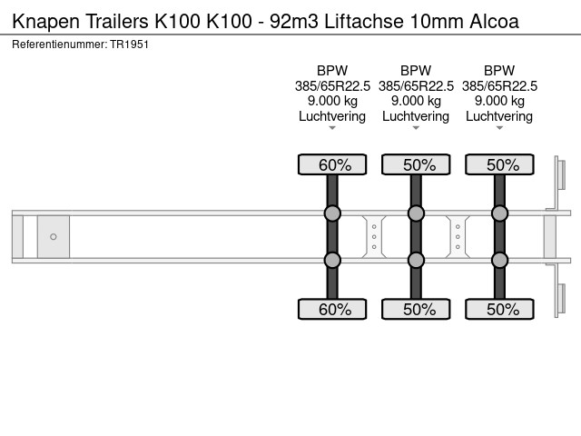 Knapen Trailers K100 - 92m3 Liftachse 10mm Alcoa - Afbeelding 13