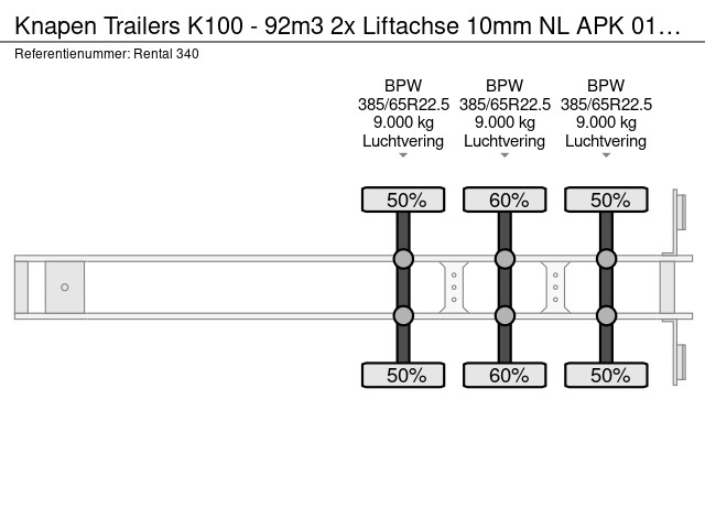 Knapen Trailers K100 - 92m3 2x Liftachse 10mm NL APK 01-2027 - Afbeelding 14