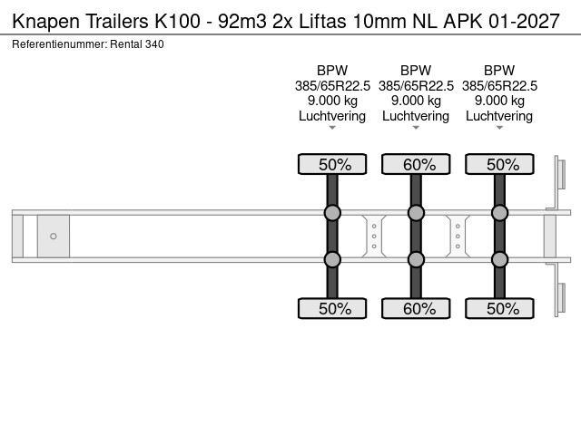 Knapen Trailers K100 - 92m3 2x Liftas 10mm NL APK 01-2027 - Afbeelding 14